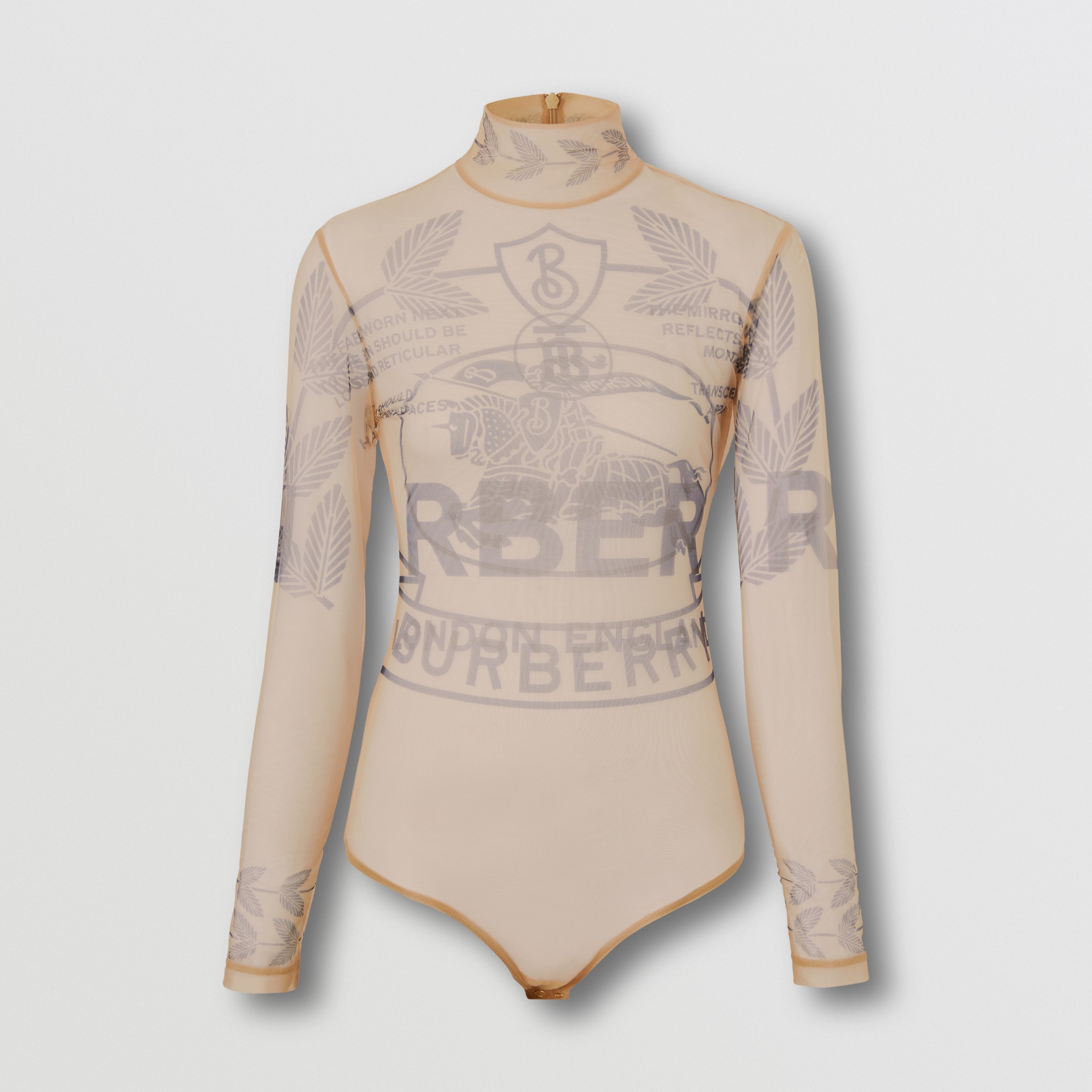 EKD Print Stretch Tulle Turtleneck Bodysuit in Navy - Women | Burberry® Official - 1