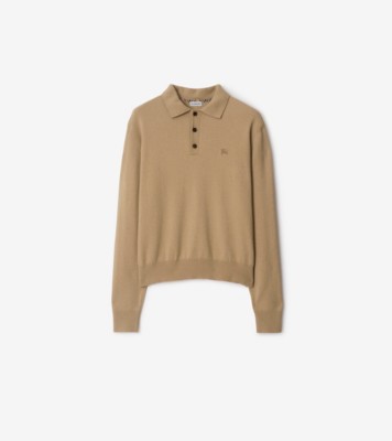 Long-sleeve Cashmere Blend Polo Shirt in Flax beige - Men