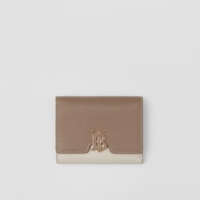 Shop Burberry Grainy Leather Tb Compact Wallet In Camel/archive Beige/warm Tan