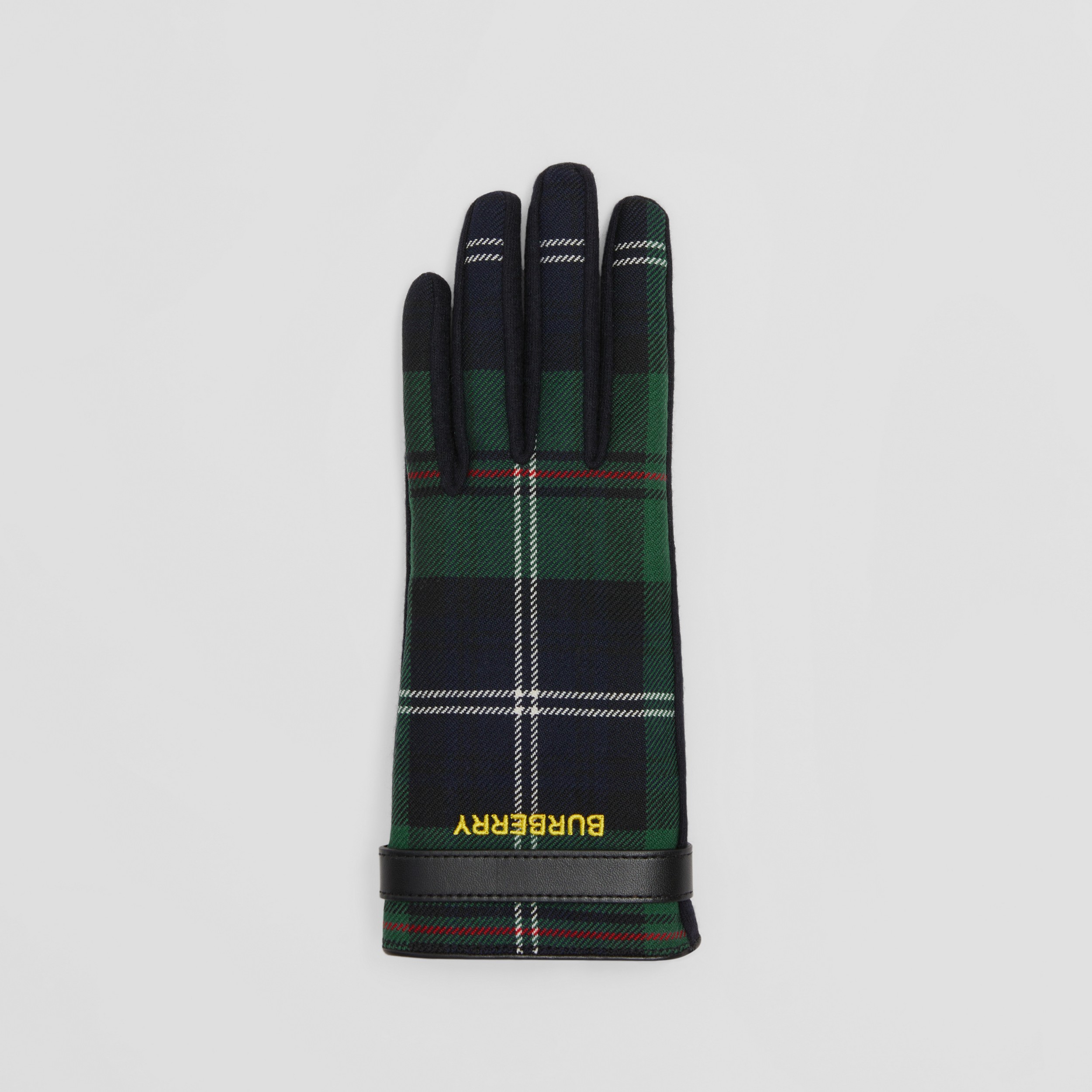 Check Wool and Cashmere Blend Gloves in Navy - Women | Burberry® Official - 3