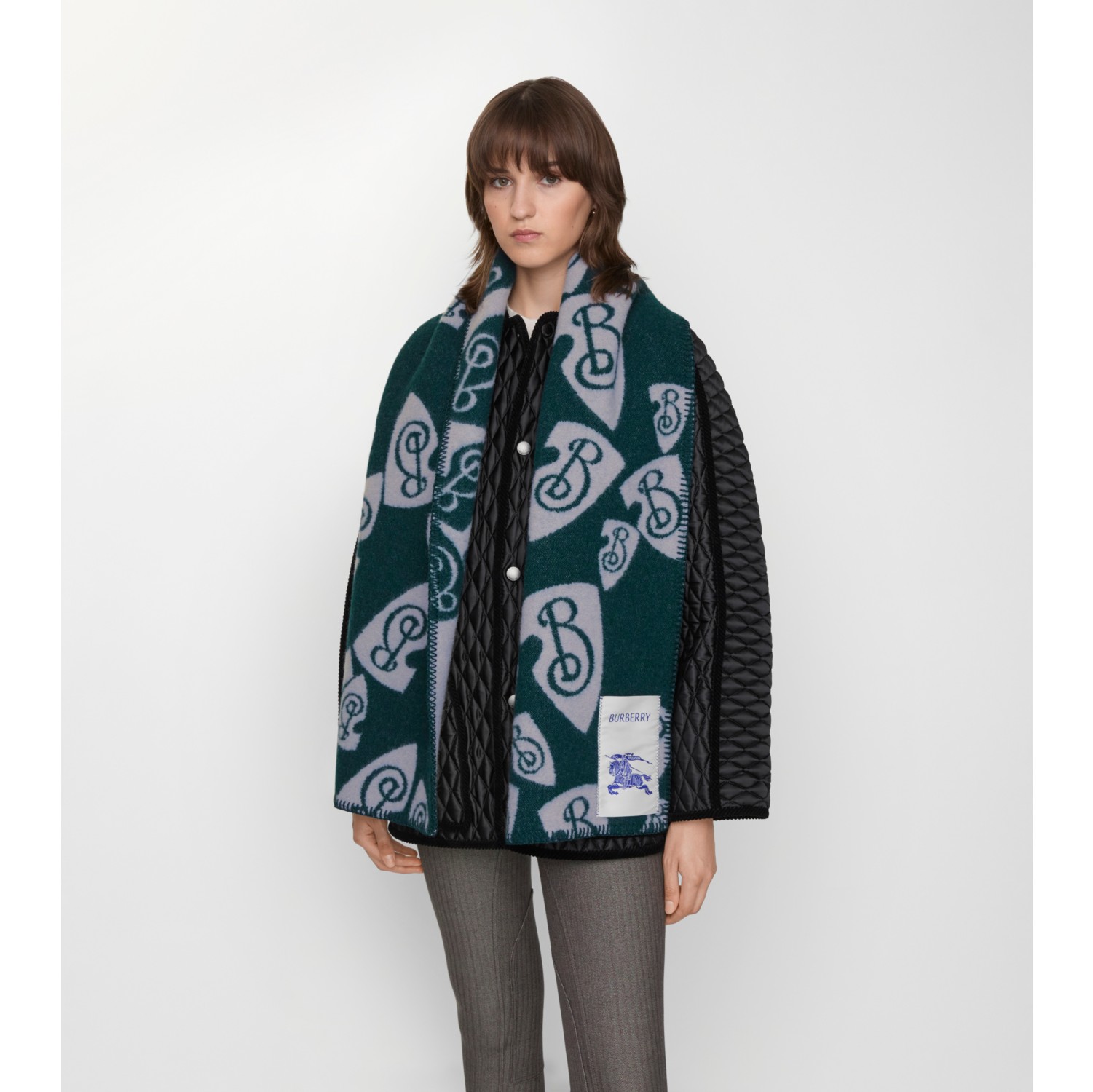 Cascading B Shield Wool Scarf