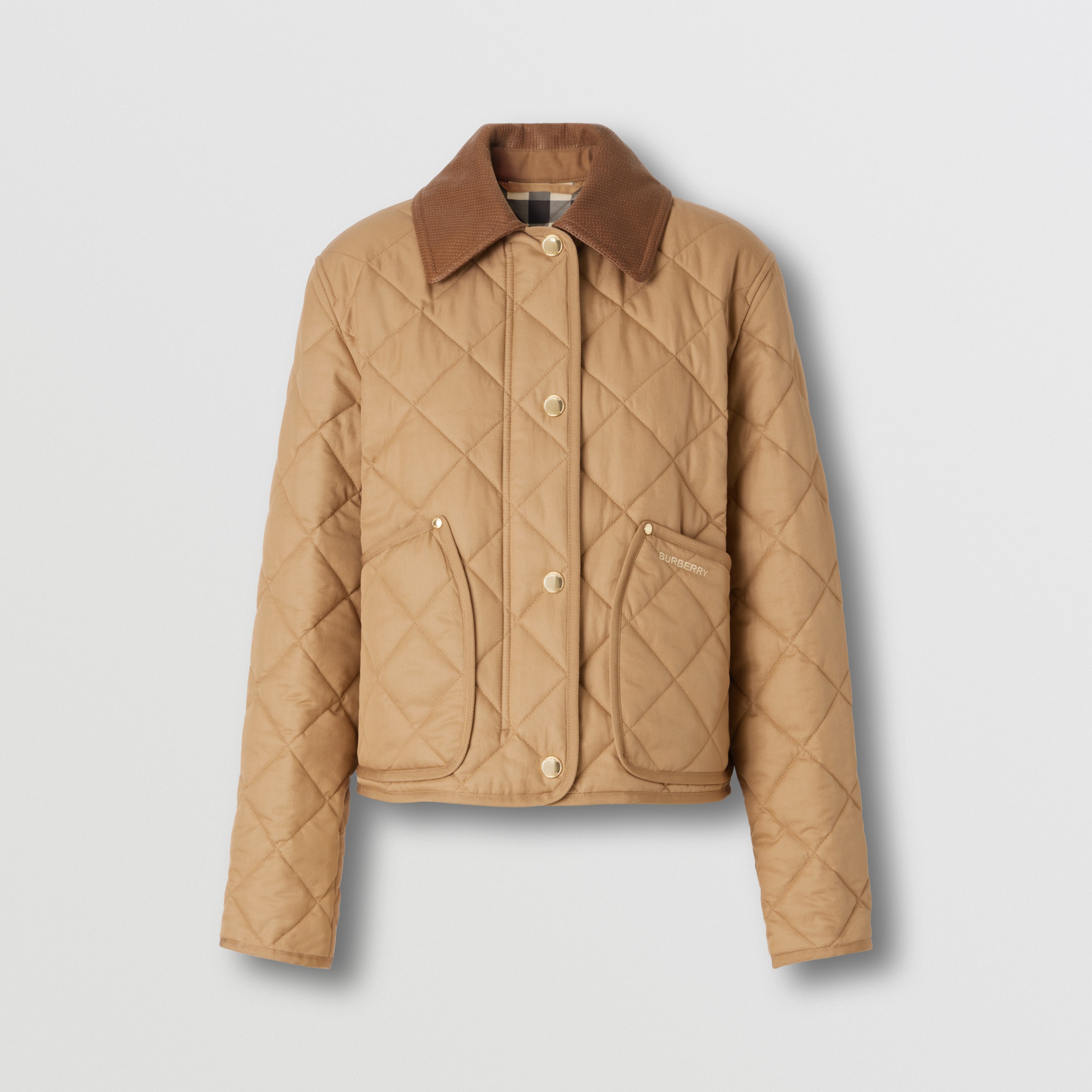 Cotton Gabardine Diamond Quilted Jacket in Camel - Women | Burberry ...