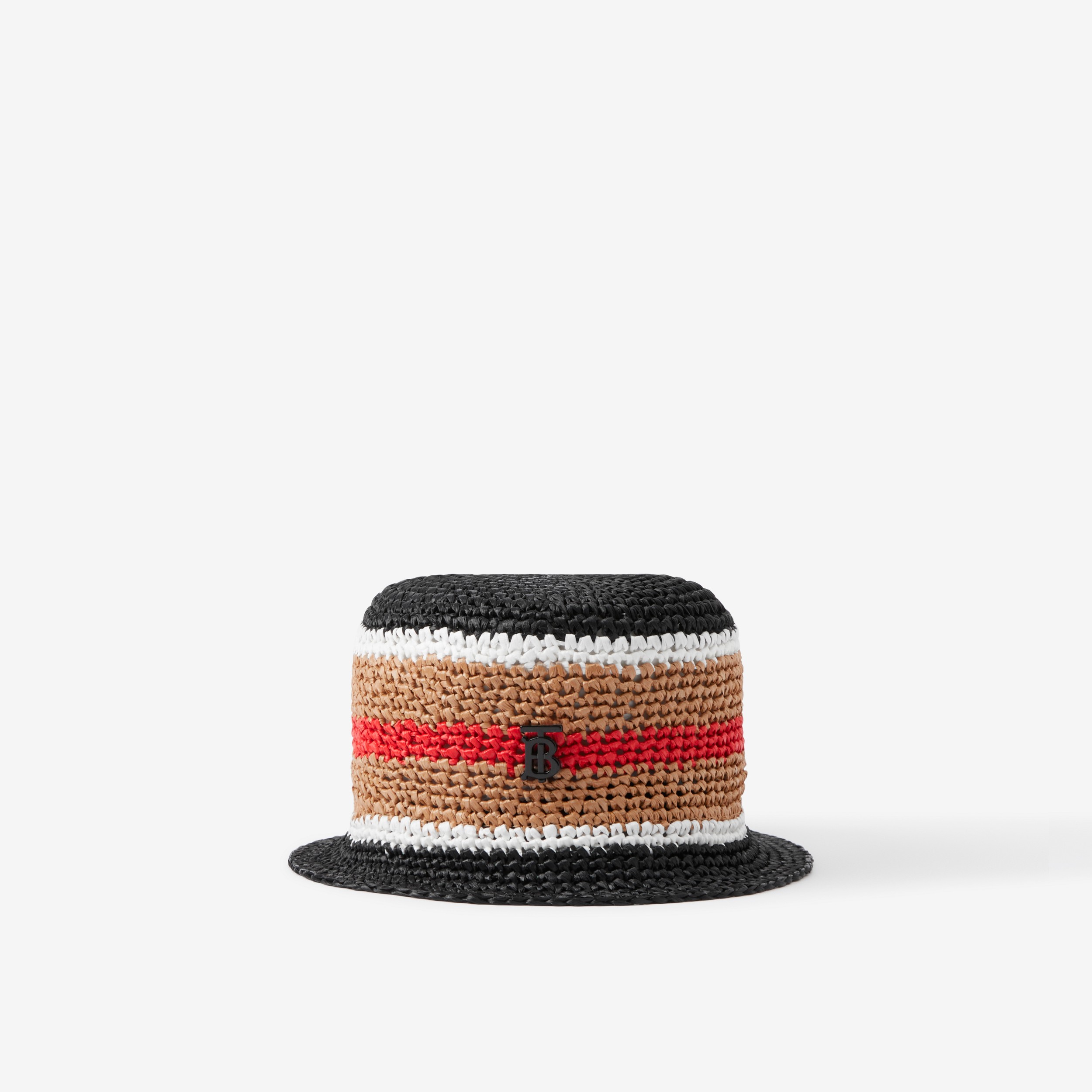 Monogram Motif Striped Raffia-effect Bucket Hat in Archive Beige | Burberry® Official - 1