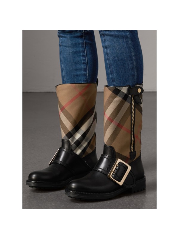 burberry house check leather bootie