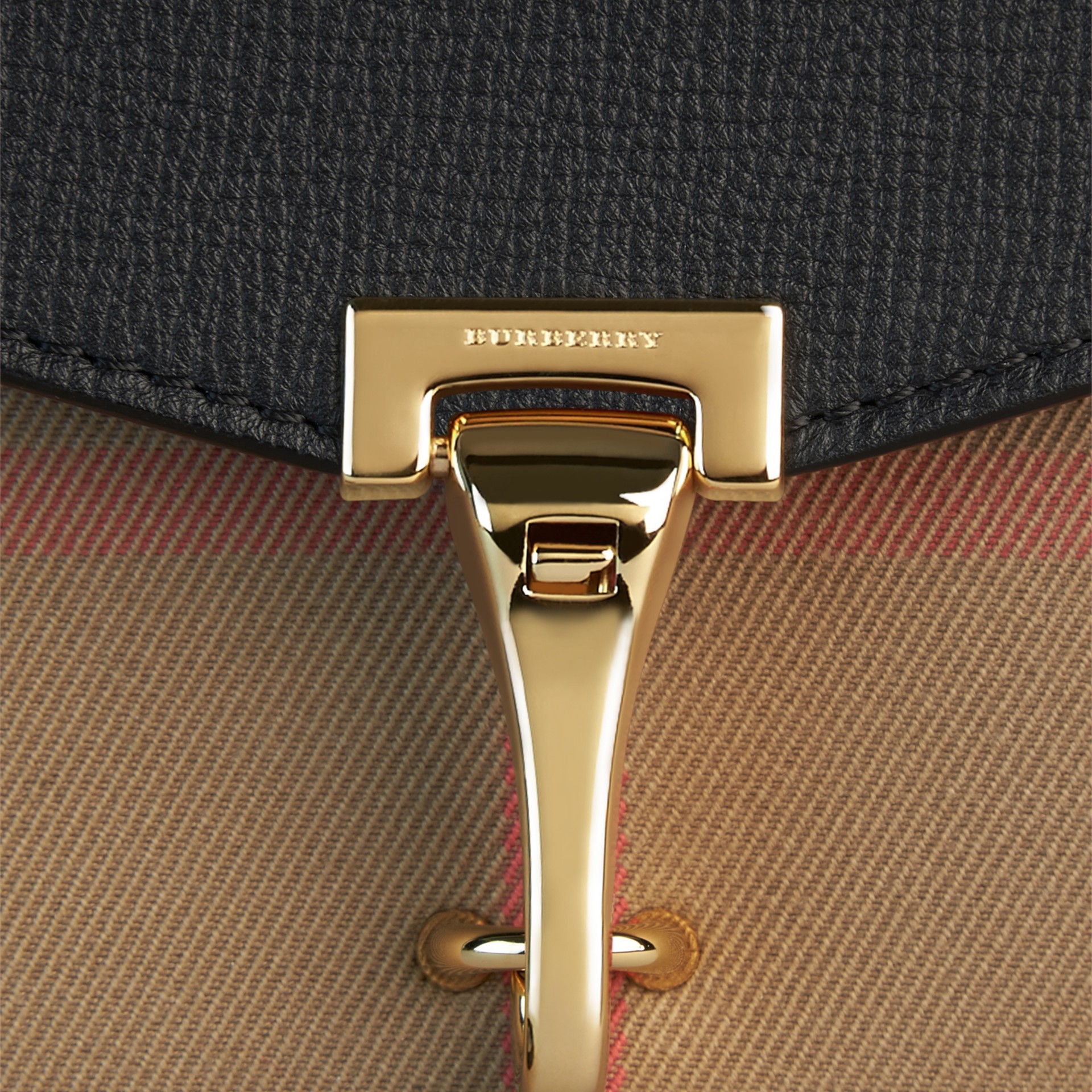 Small Leather and House Check Crossbody Bag in Black Women Burberry