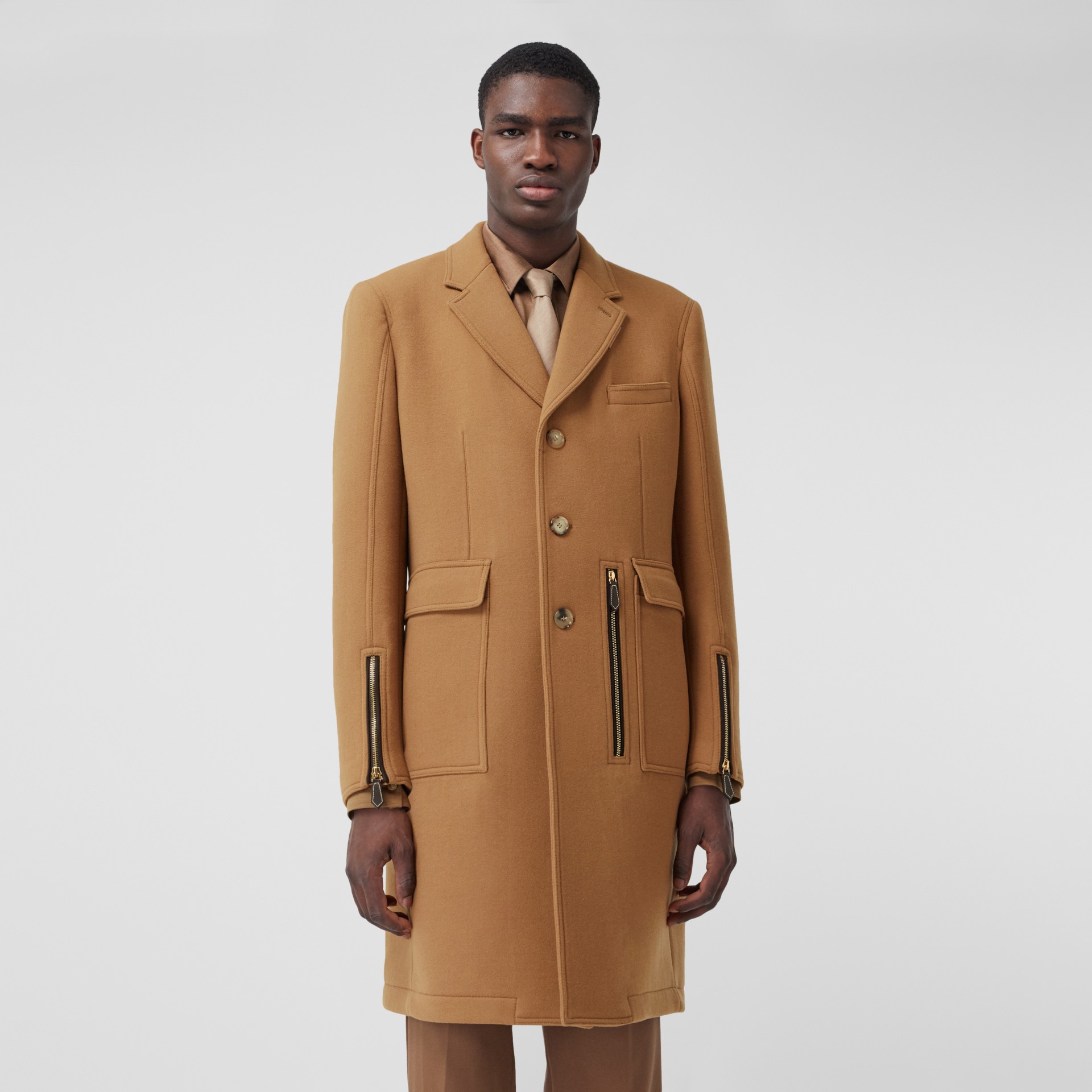 Zip Detail Wool Tailored Coat in Warm Camel - Men | Burberry United States