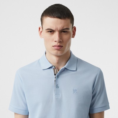 Monogram Motif Cotton Piqué Polo Shirt In Pale Blue - Men | Burberry ...