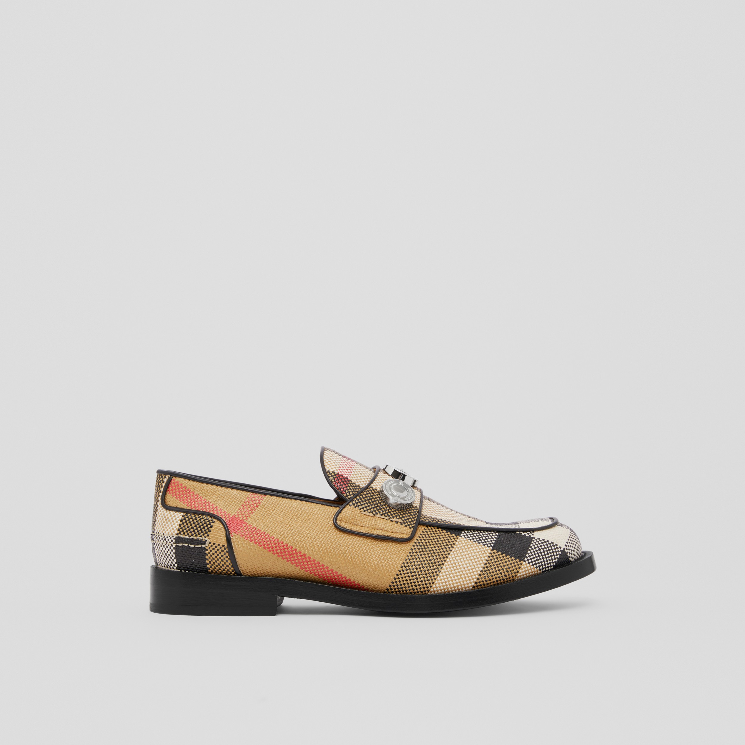 Logo Detail Exaggerated Check Nylon Loafers in Archive Beige - Women | Burberry® Official - 1
