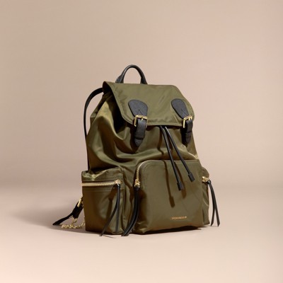 The Large Rucksack in Technical Nylon and Leather Canvas Green | Burberry