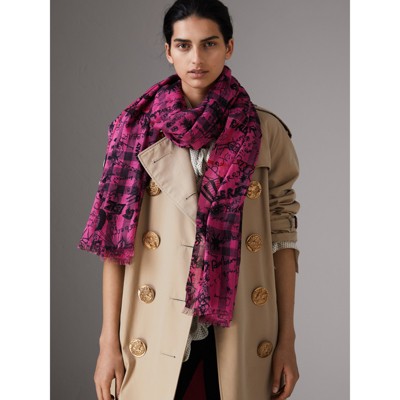 burberry check print silk scarf