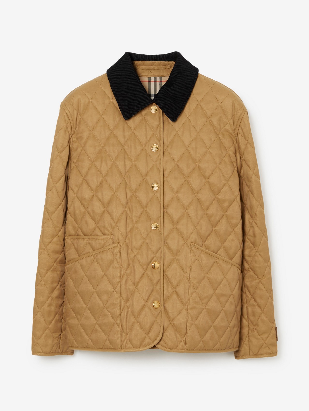 Corduroy Collar Diamond Quilted Jacket in Camel | Burberry® Official