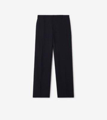 Cotton Linen Tailored Trousers in Navy - Men | Burberry® Official