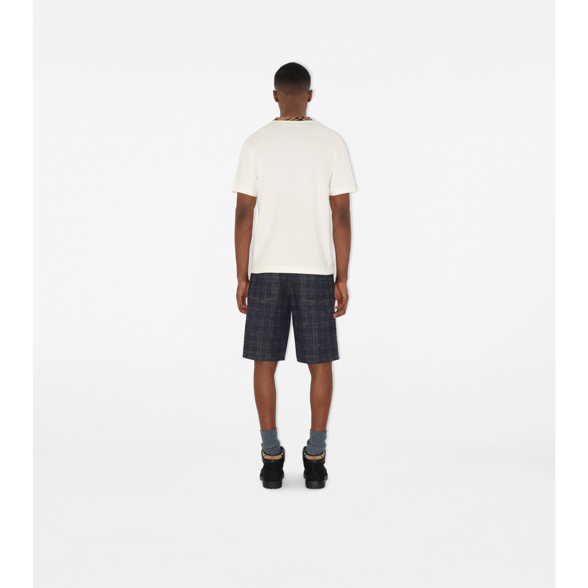 チェックトリム コットンTシャツ (チョークホワイト) - メンズ