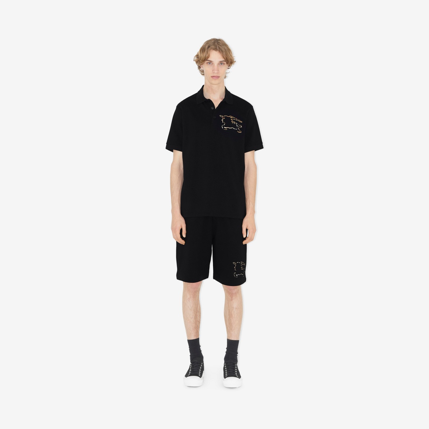 Check EKD Cotton Piqué Polo Shirt in Black - Men | Burberry® Official