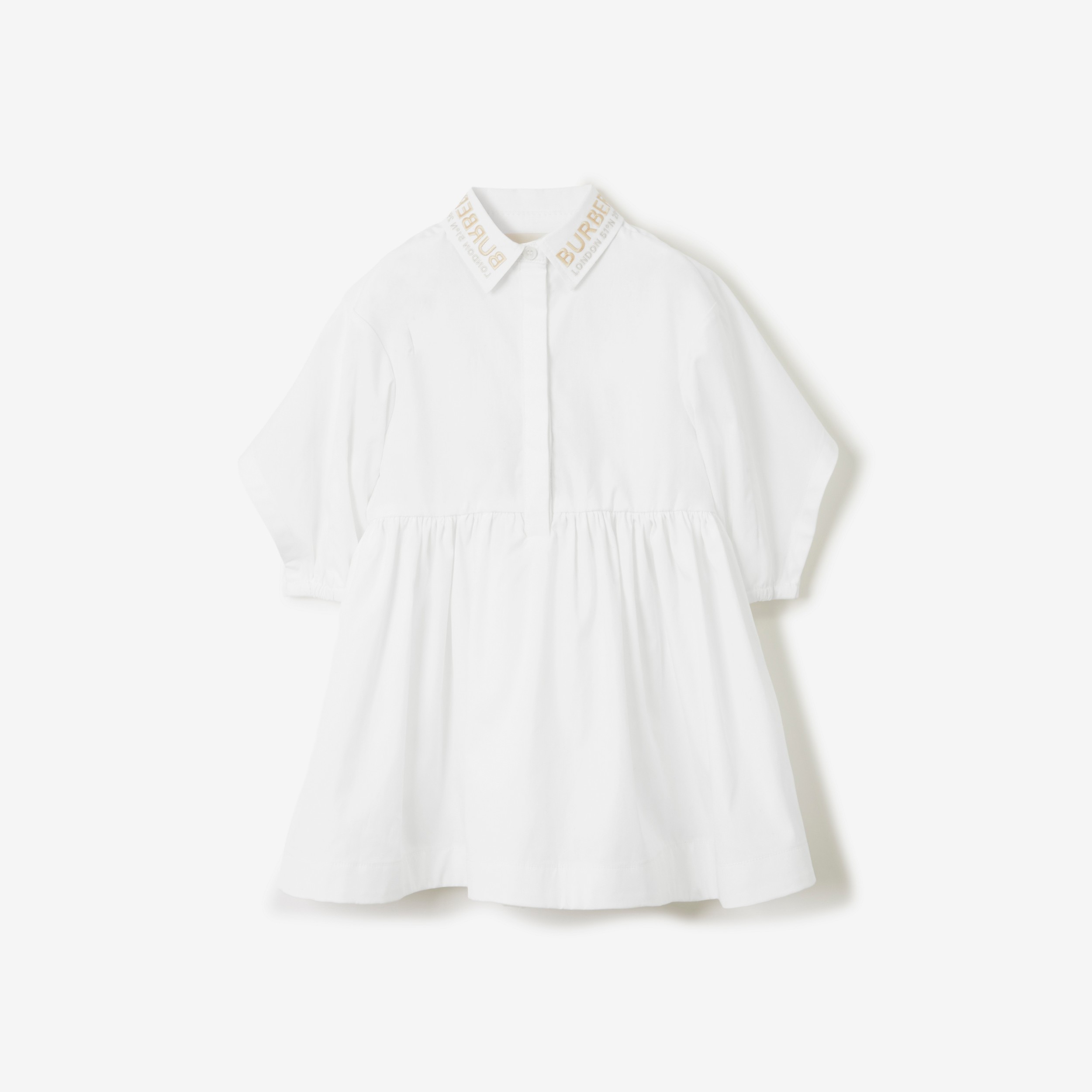 Cape Detail Stretch Cotton Poplin Dress in White - Children | Burberry® Official - 1
