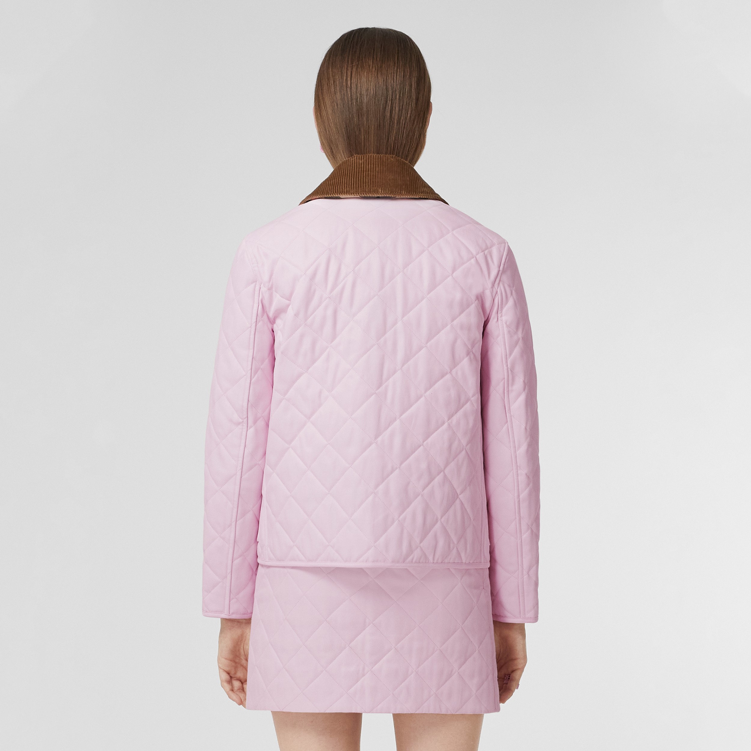 Corduroy Collar Diamond Quilted Barn Jacket in Pale Candy Pink - Women | Burberry® Official - 3