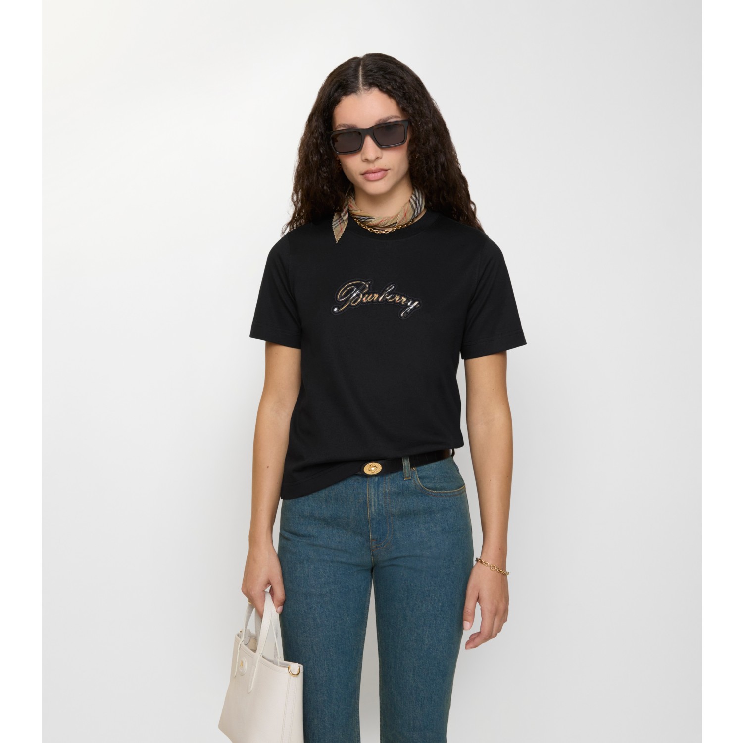 Check Cursive Logo Cotton T-shirt