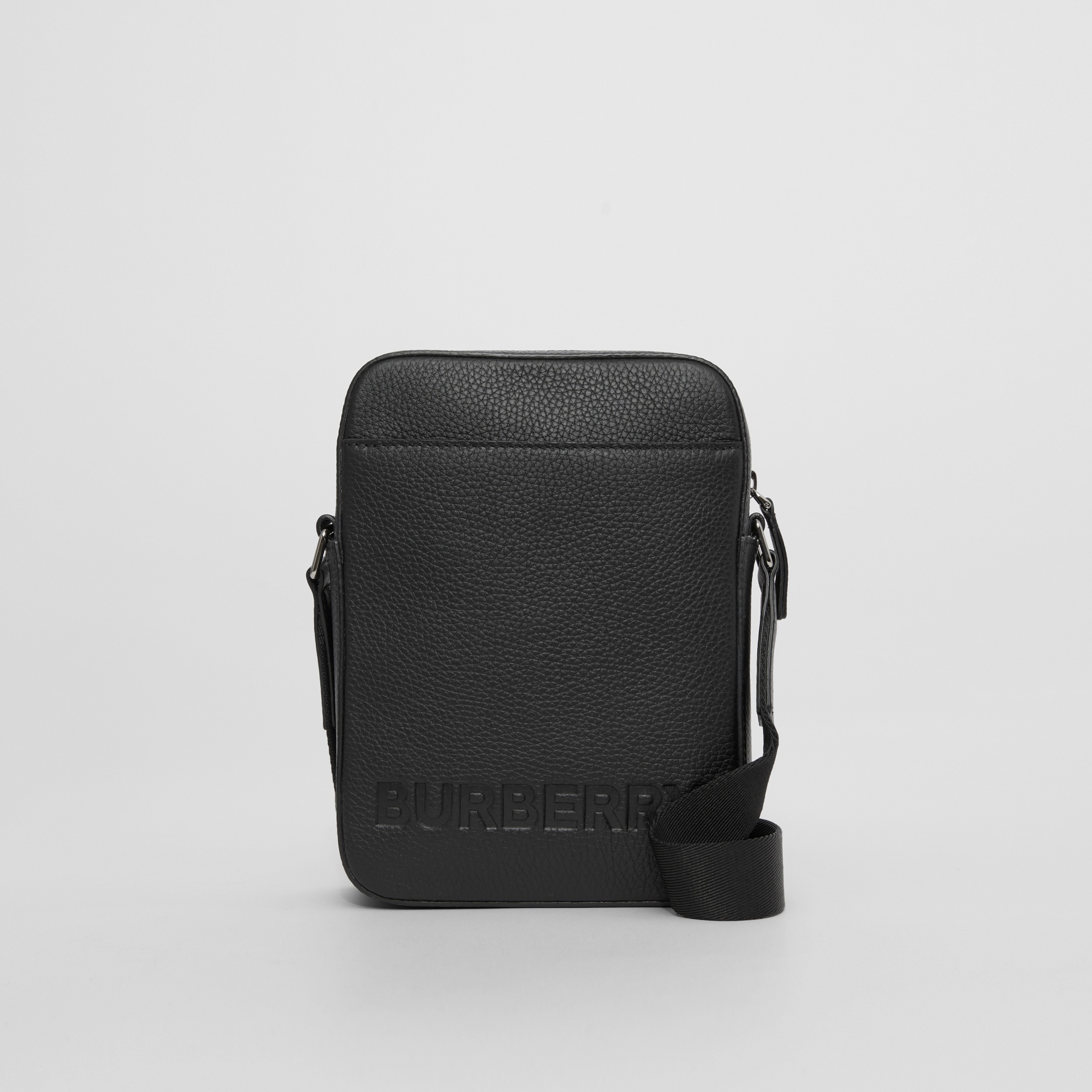 Logo Embossed Leather Crossbody Bag in Black - Men | Burberry® Official - 1