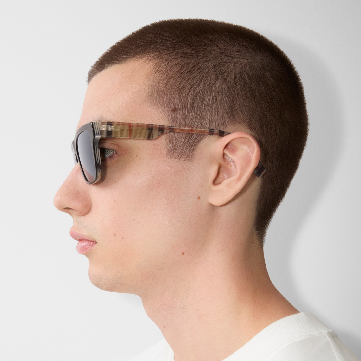 Check Rectangular Sunglasses in Black/beige Grey - Men Check Rectangular Sunglasses in Black/beige Grey - Men