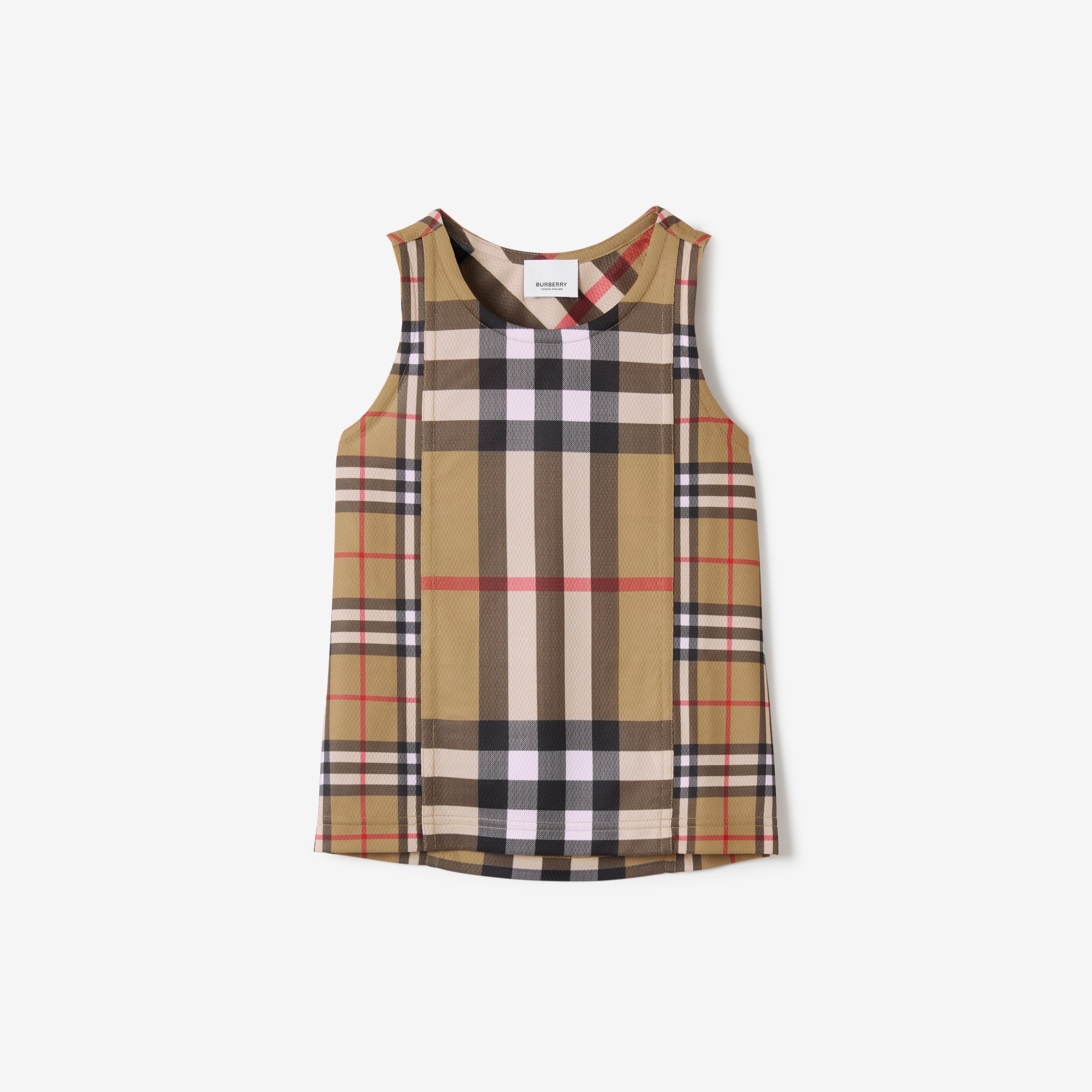 对比感格纹网眼背心 (典藏米色) | Burberry® 博柏利官网 - 1