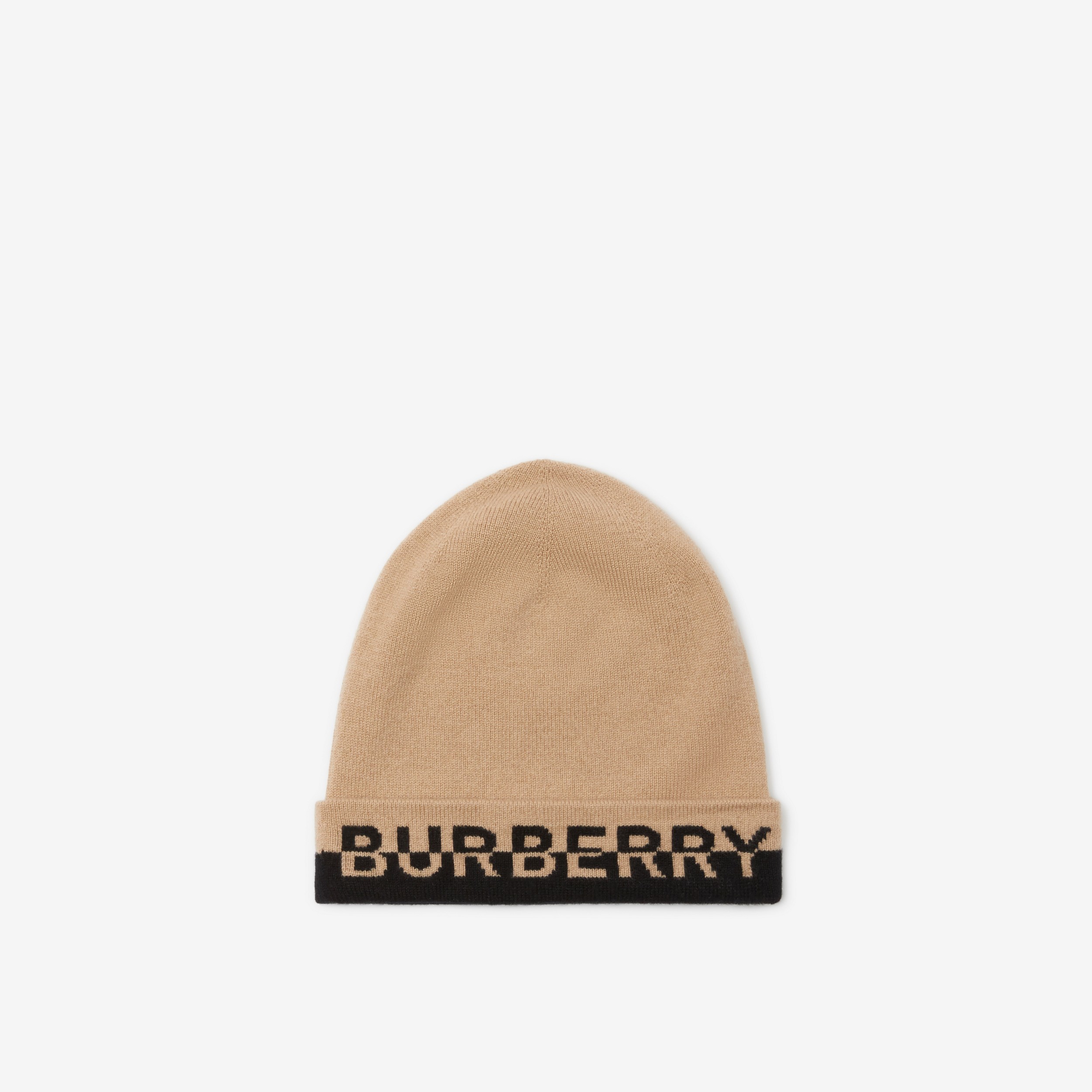 Gorro de cashmere com logotipo em intársia (Bege Clássico/preto) | Burberry® oficial - 1