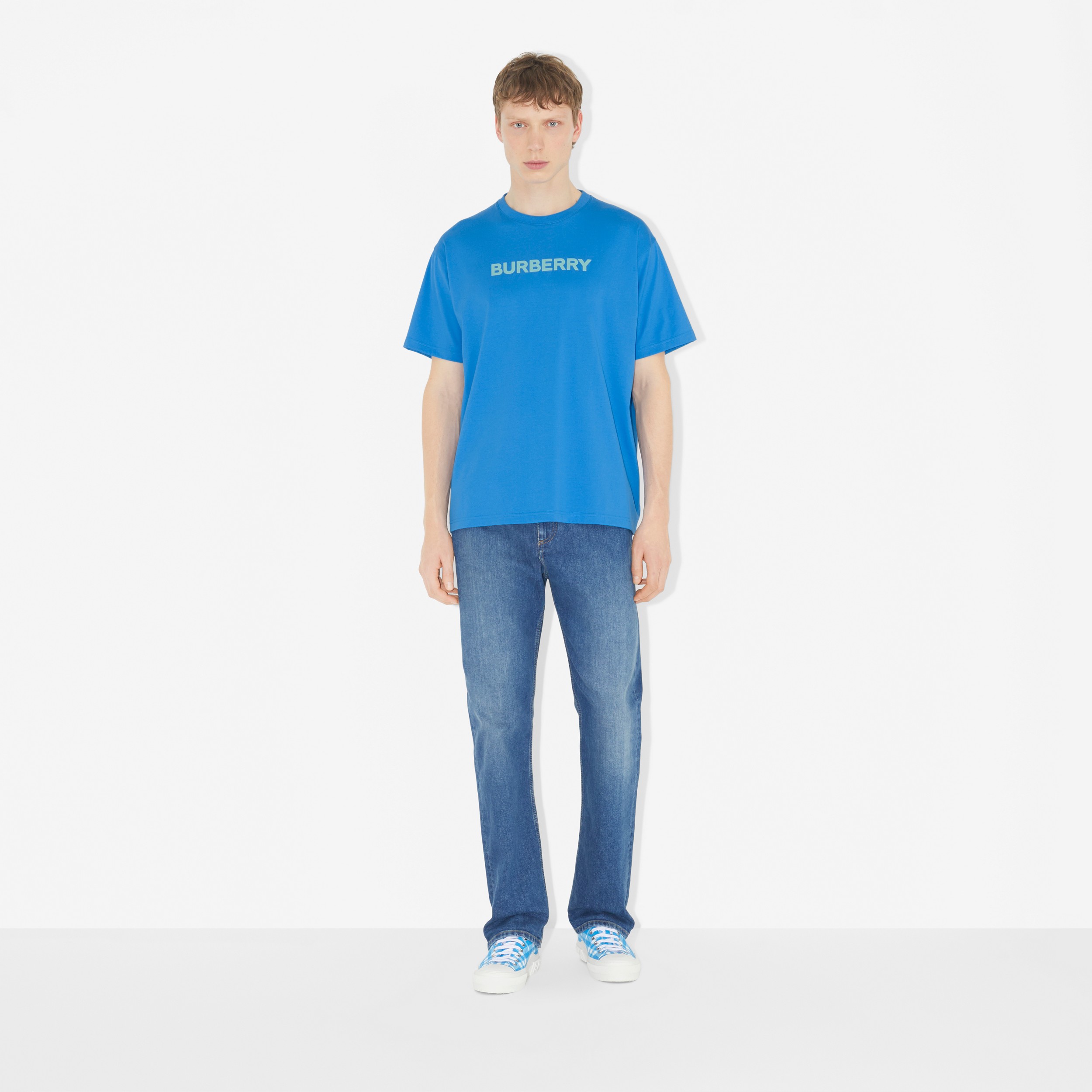 Logo Print Cotton Jersey T-shirt in Vivid Blue - Men | Burberry® Official - 2