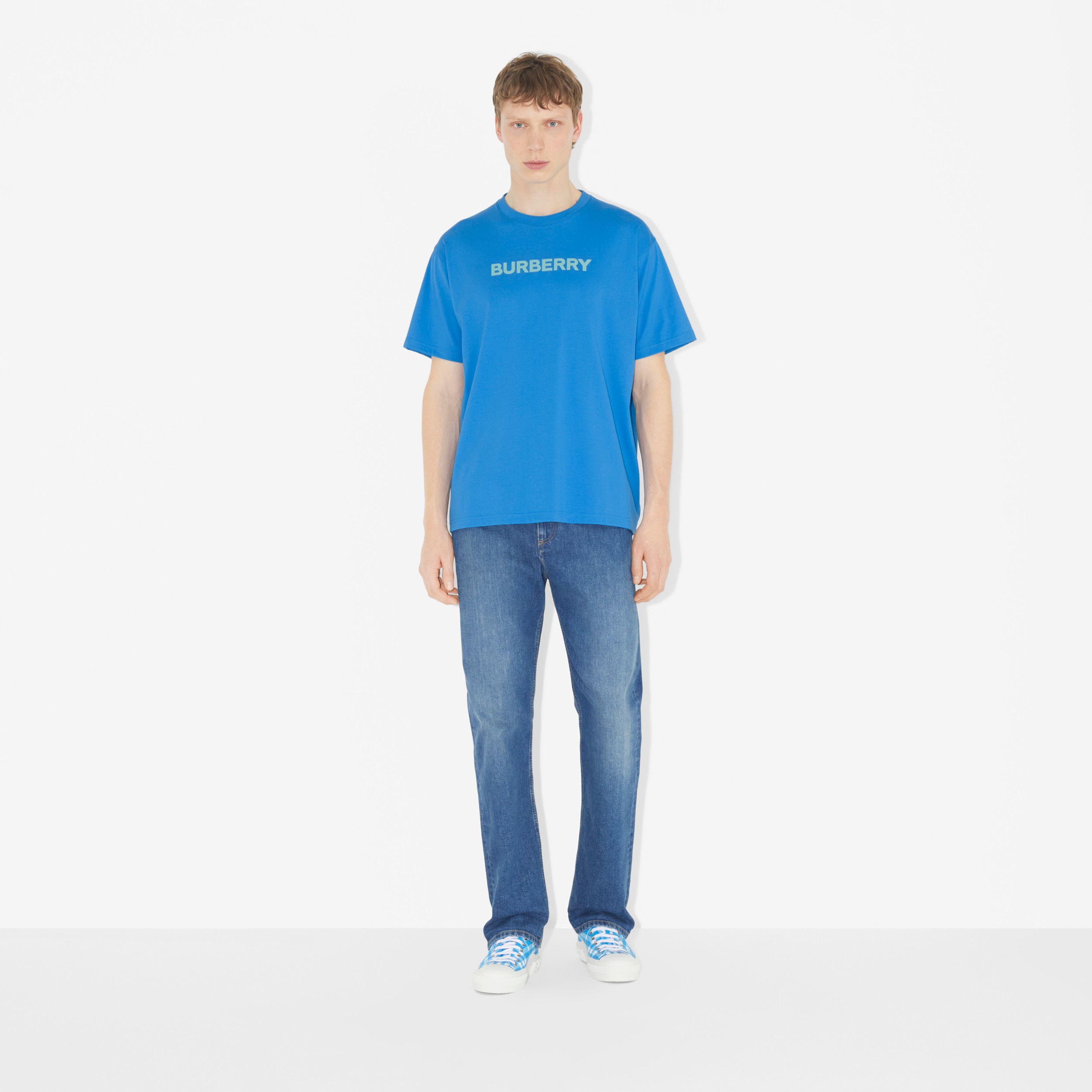 Logo Print Cotton Jersey T-shirt in Vivid Blue - Men | Burberry® Official