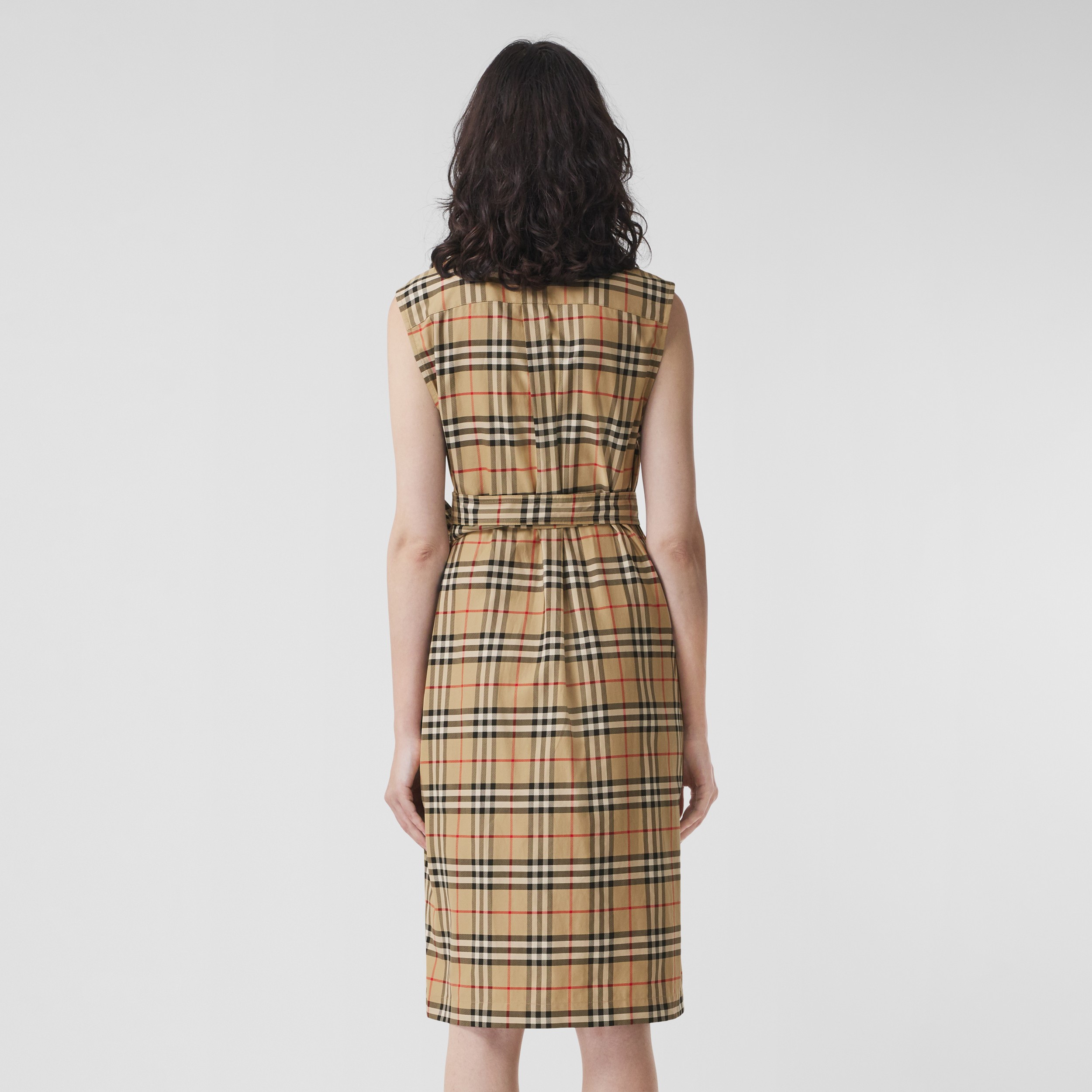 Sleeveless Vintage Check Cotton Shirt Dress in Archive Beige | Burberry® Official - 3