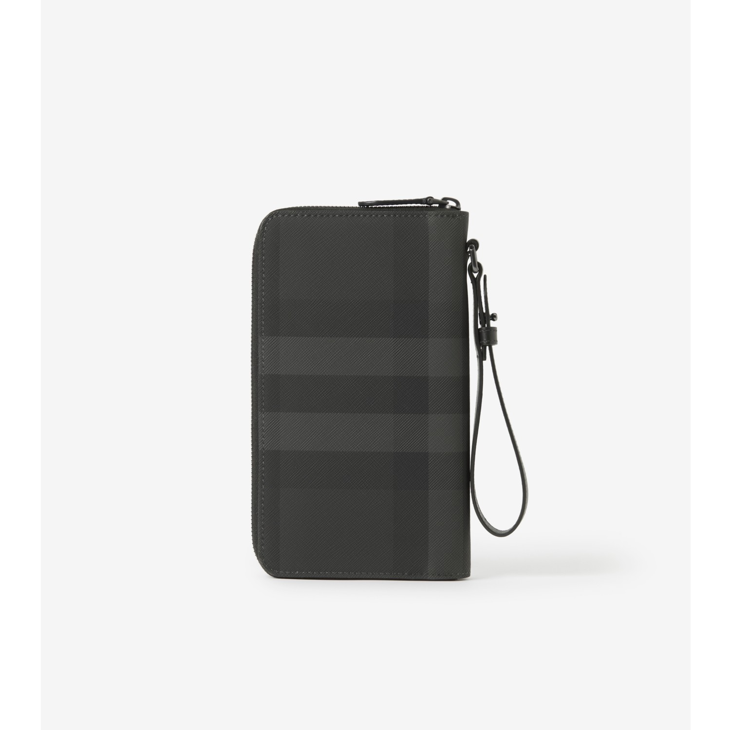 Check Zip Card Case in Charcoal - Men