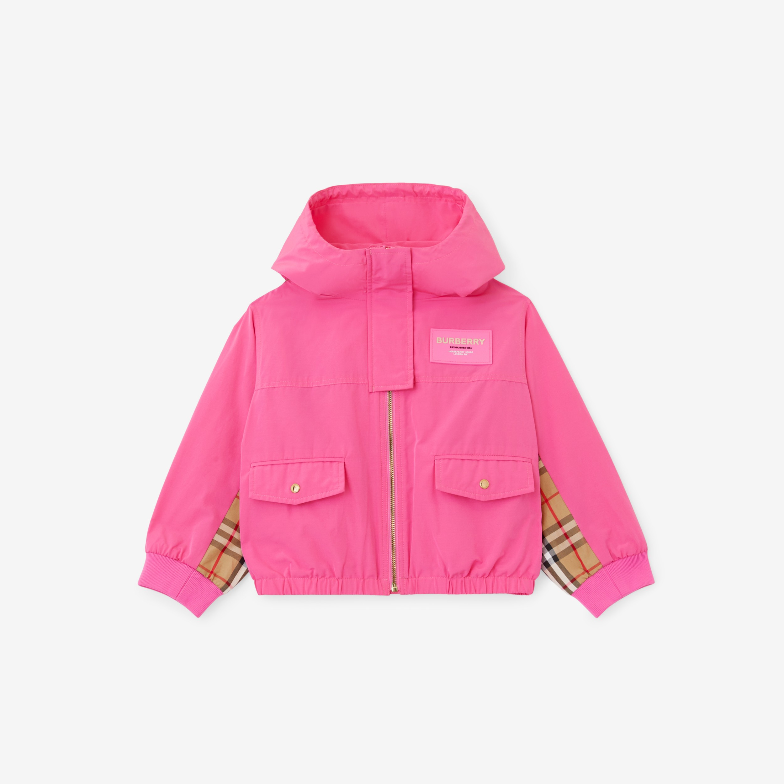 Vintage Check Panel Cotton Blend Hooded Jacket in Bubblegum Pink | Burberry® Official - 1