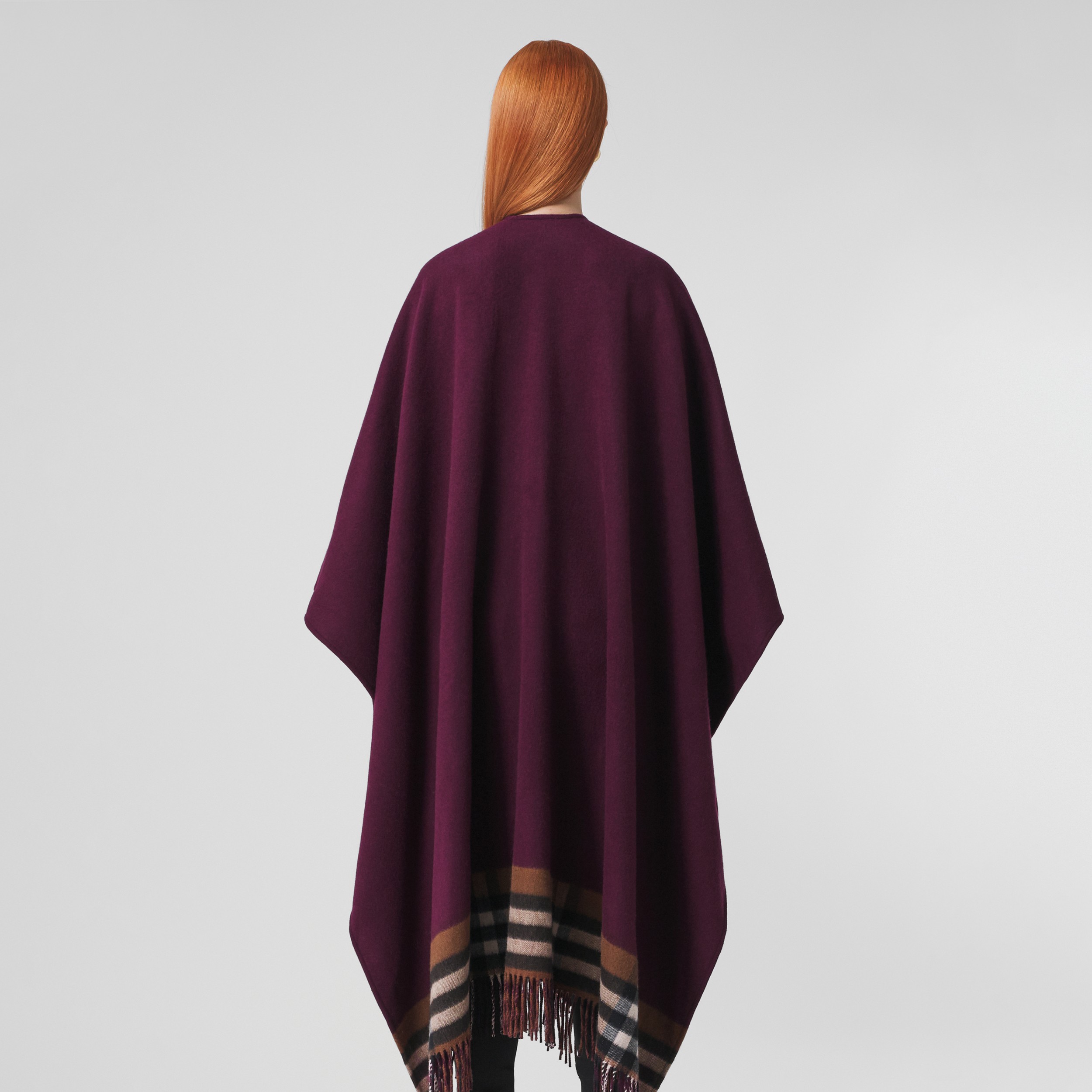 Reversible Check Wool Cashmere Cape in Cherry/birch Brown - Women | Burberry® Official - 3