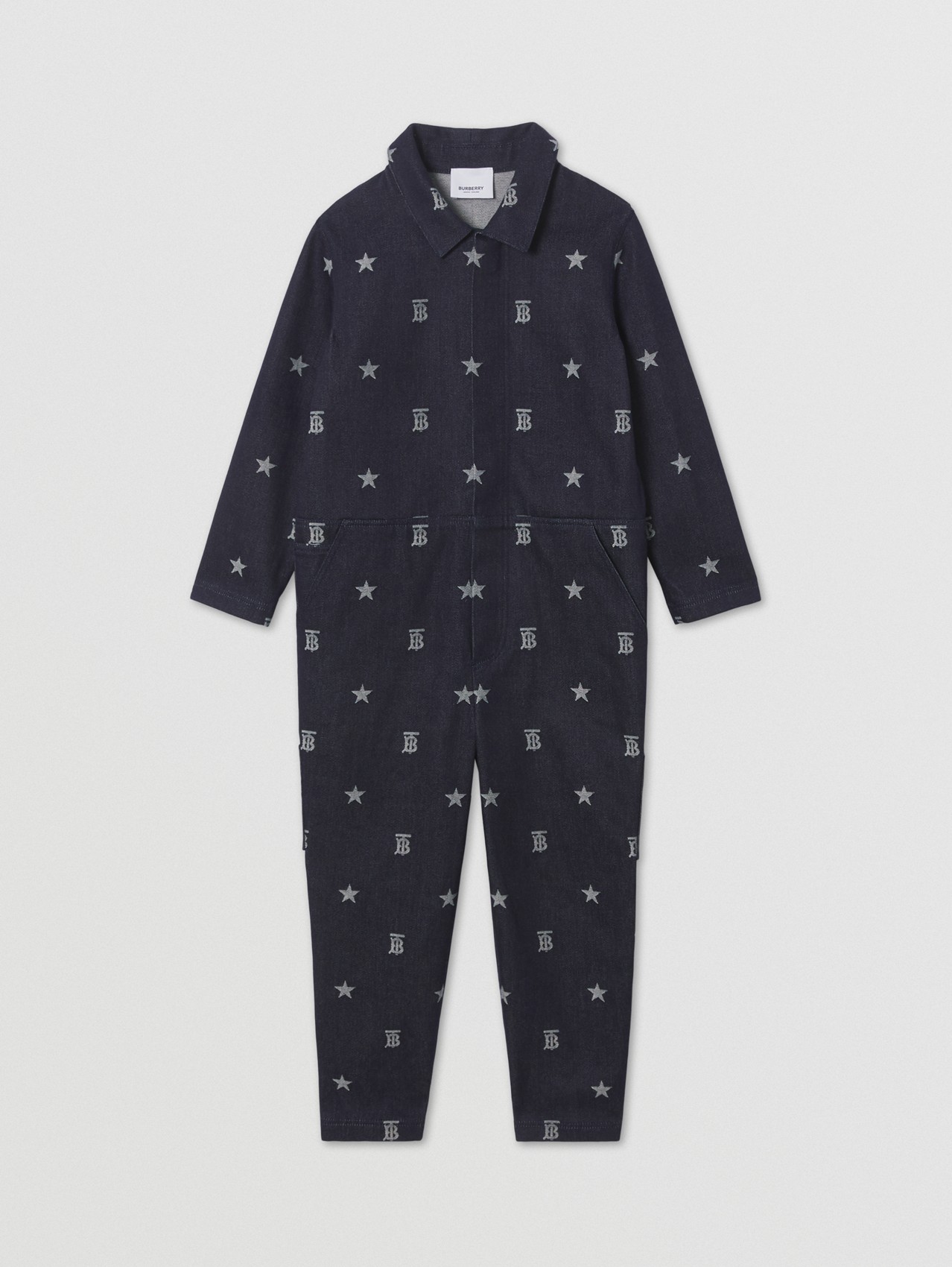 Macacão de tecido jeans japonês com monograma e estrelas in Índigo