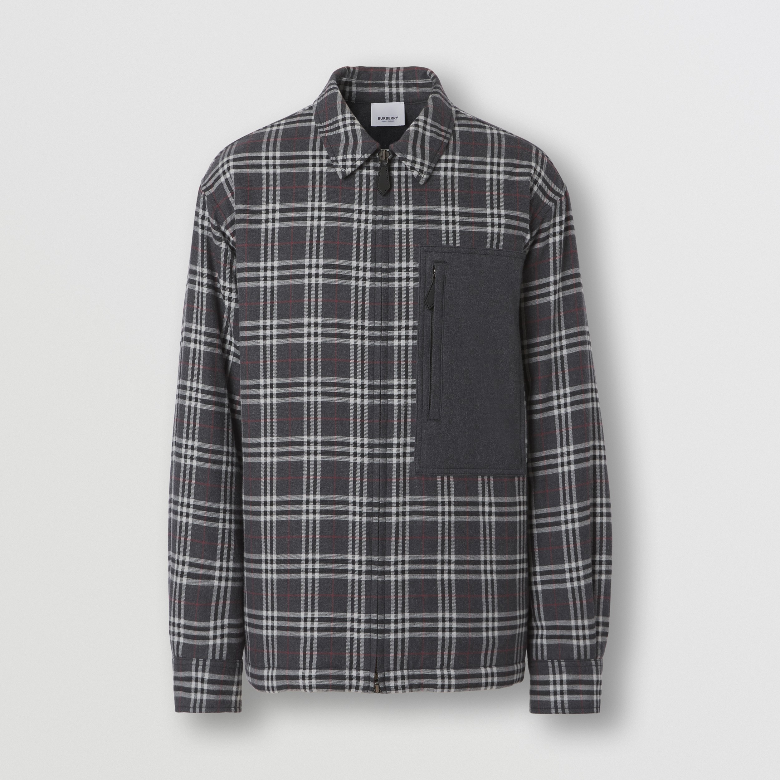 Pocket Detail Check Cotton Flannel Overshirt in Charcoal - Men | Burberry® Official - 4