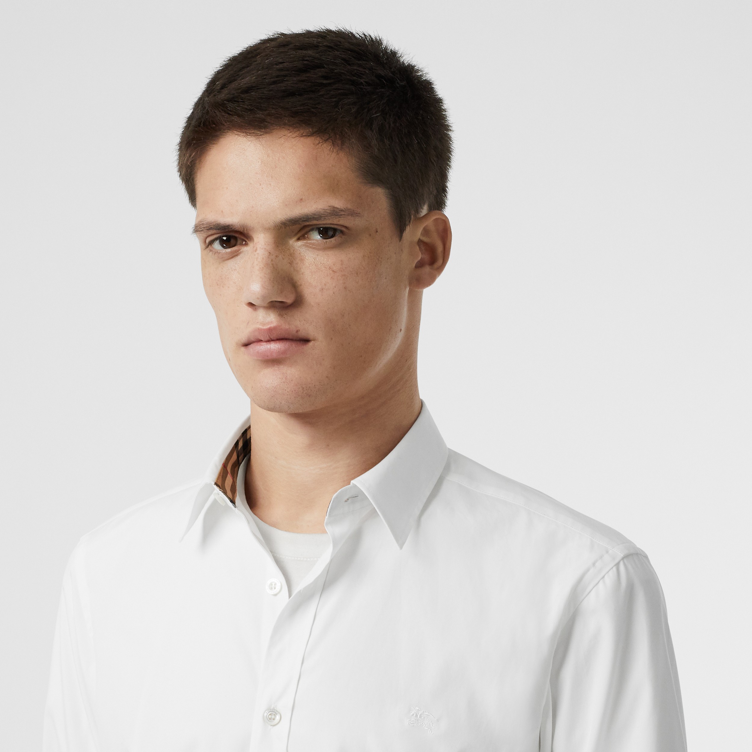 Stretch Cotton Poplin Shirt in White - Men | Burberry United States