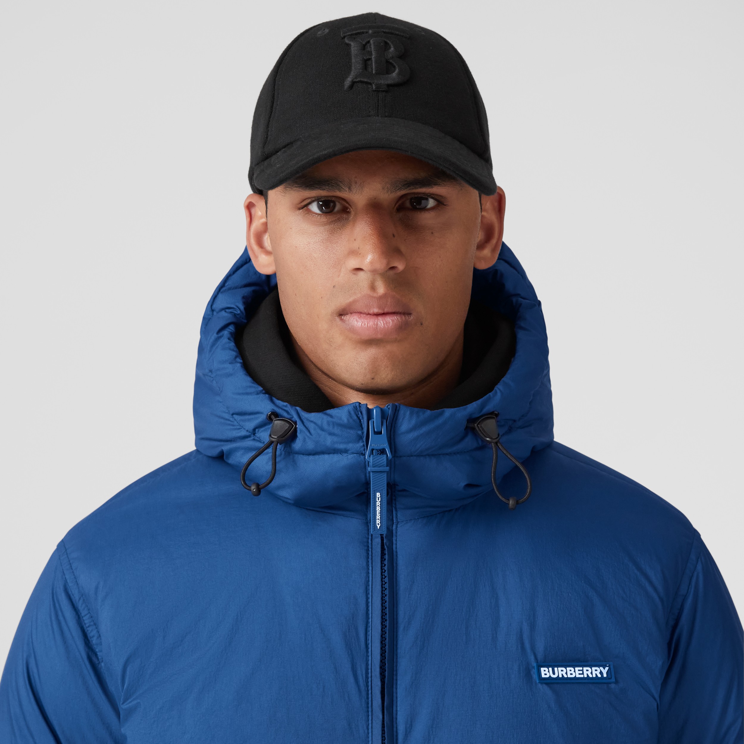 Embroidered Logo Nylon Hooded Jacket in Deep Royal Blue Men