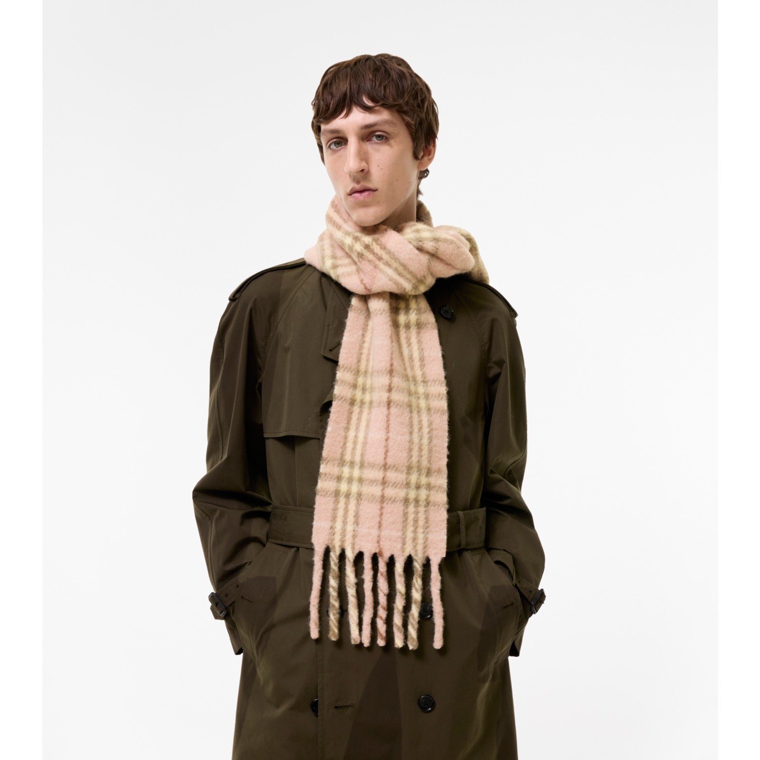 Narrow Check Alpaca Wool Blend Scarf in Teacup pink | Burberry® Official