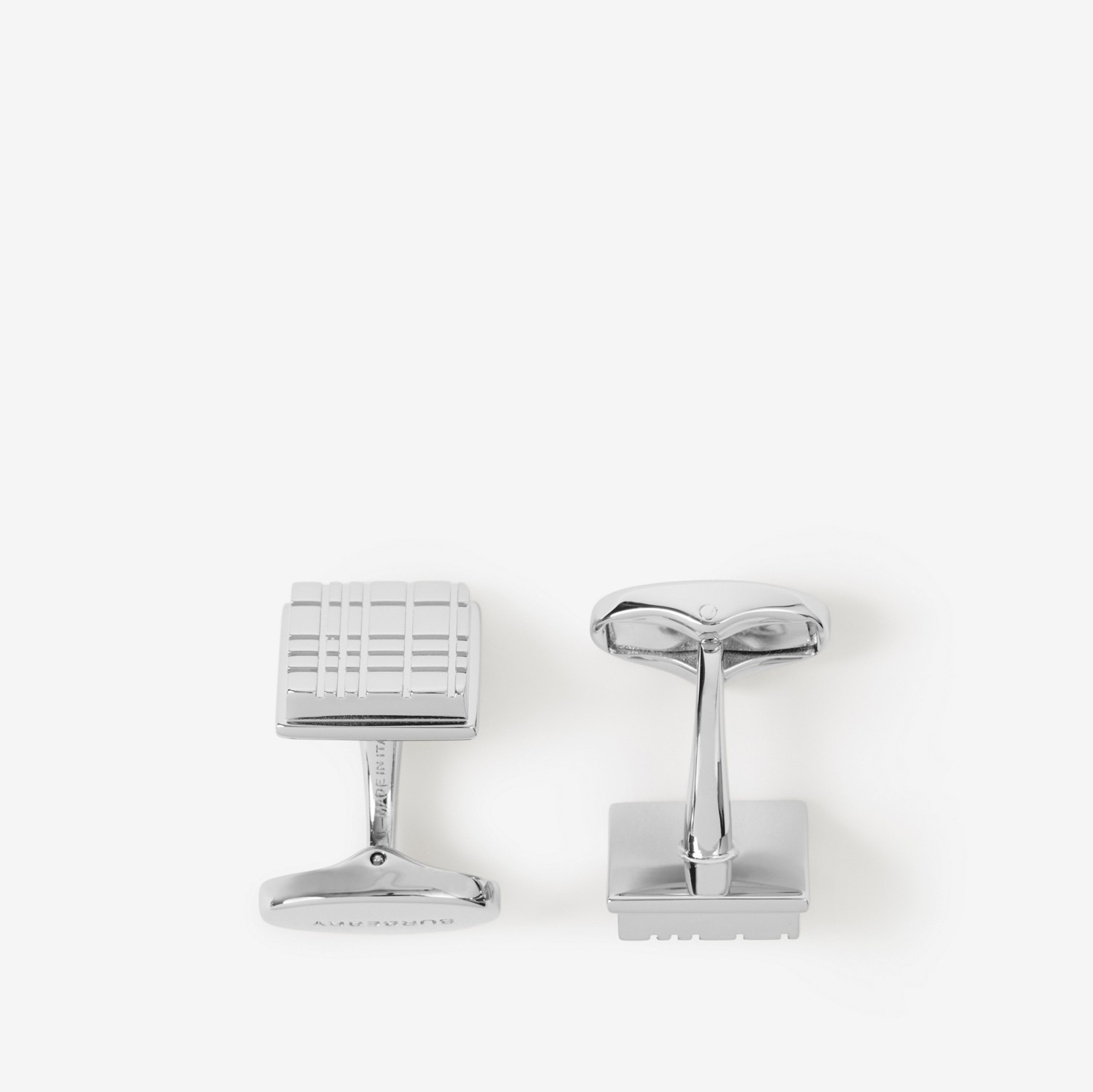 Check Engraved Palladium-plated Square Cufflinks - Men | Burberry® Official
