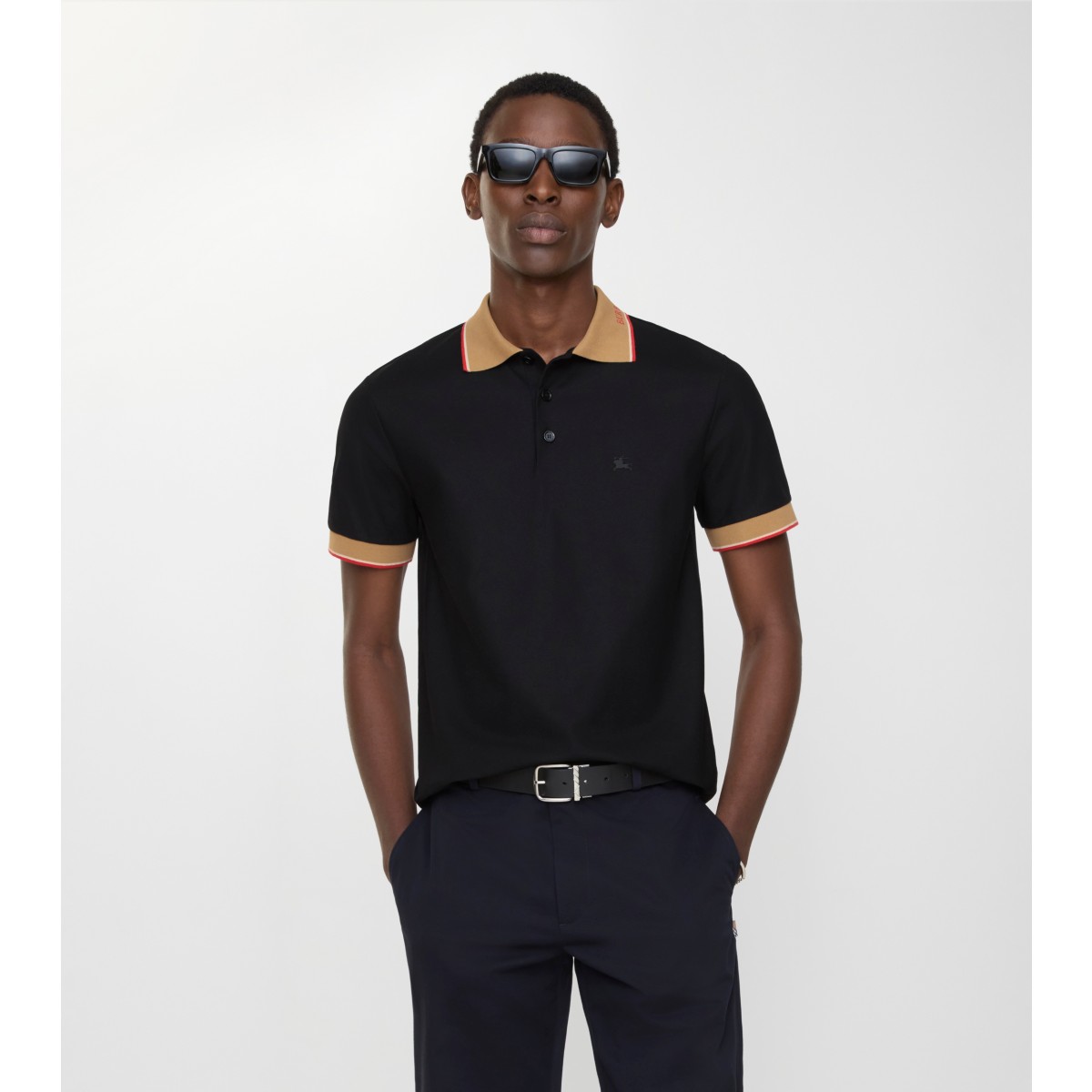  Embroidered Logo Collar Cotton Polo Shirt