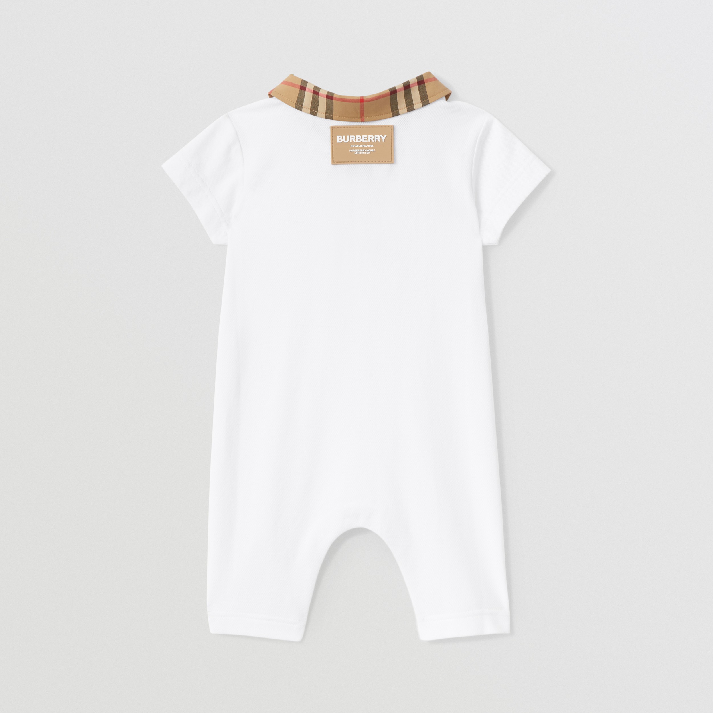 Check Trim Cotton Piqué Playsuit in White - Children | Burberry® Official - 4