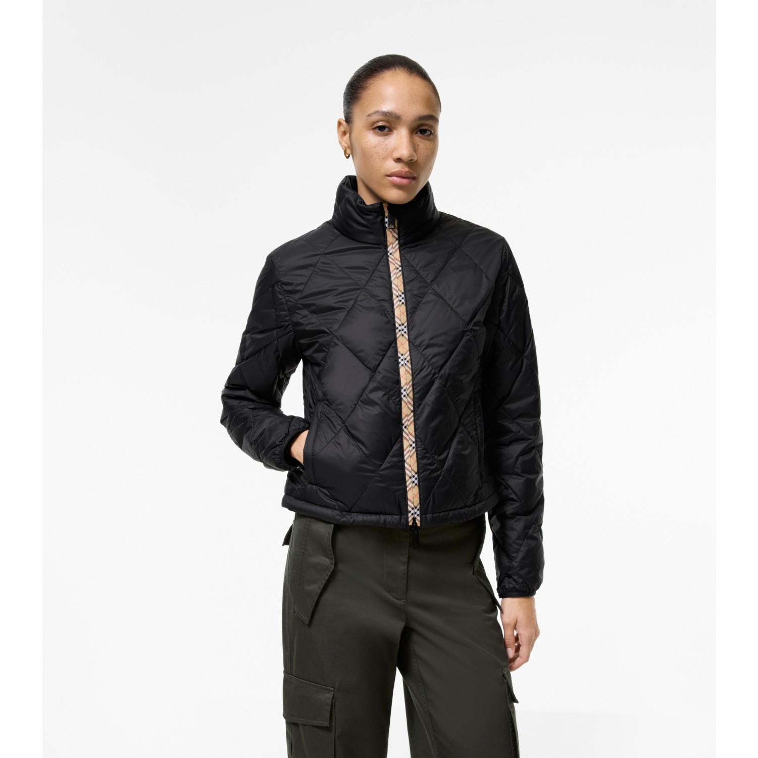 Checker-tape Quilted Nylon Bramford Jacket in Black - Women | Burberry® Official