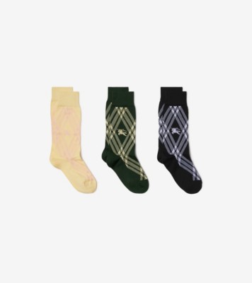 Check Cotton Blend Socks in Black white Burberry Official