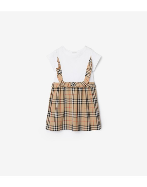 Check Trim Stretch Cotton Dress