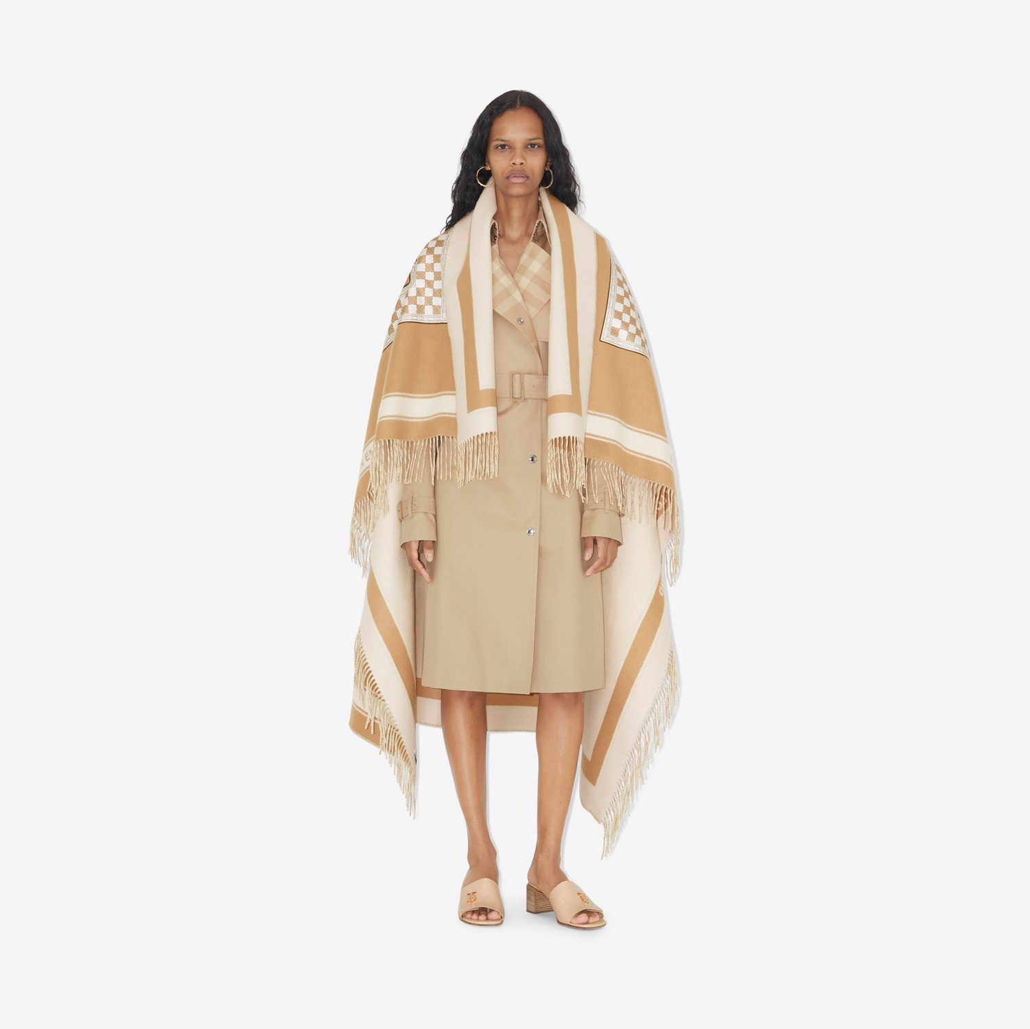 Couverture en cachemire et laine à imprimé horloge (Camel) - Femme | Site officiel Burberry®