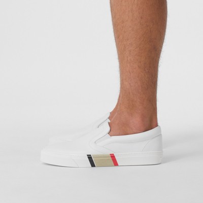 white leather slip on sneakers