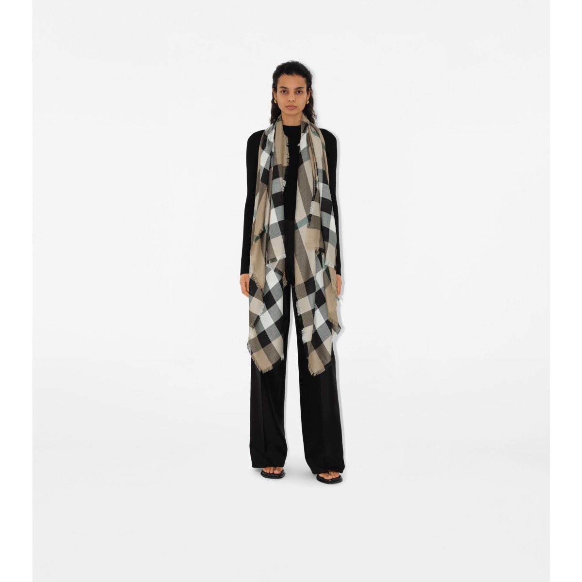  Check Cashmere Silk Scarf