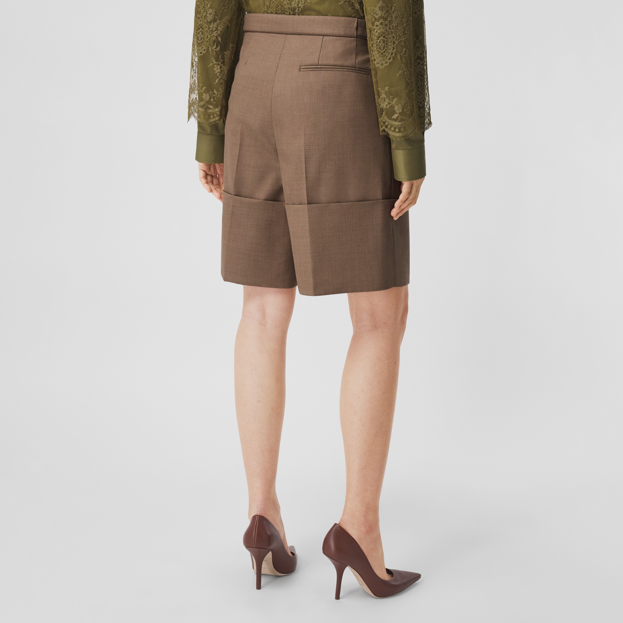 Cuff Detail Wool Tailored Shorts in Deep Taupe - Women | Burberry® Official - 3