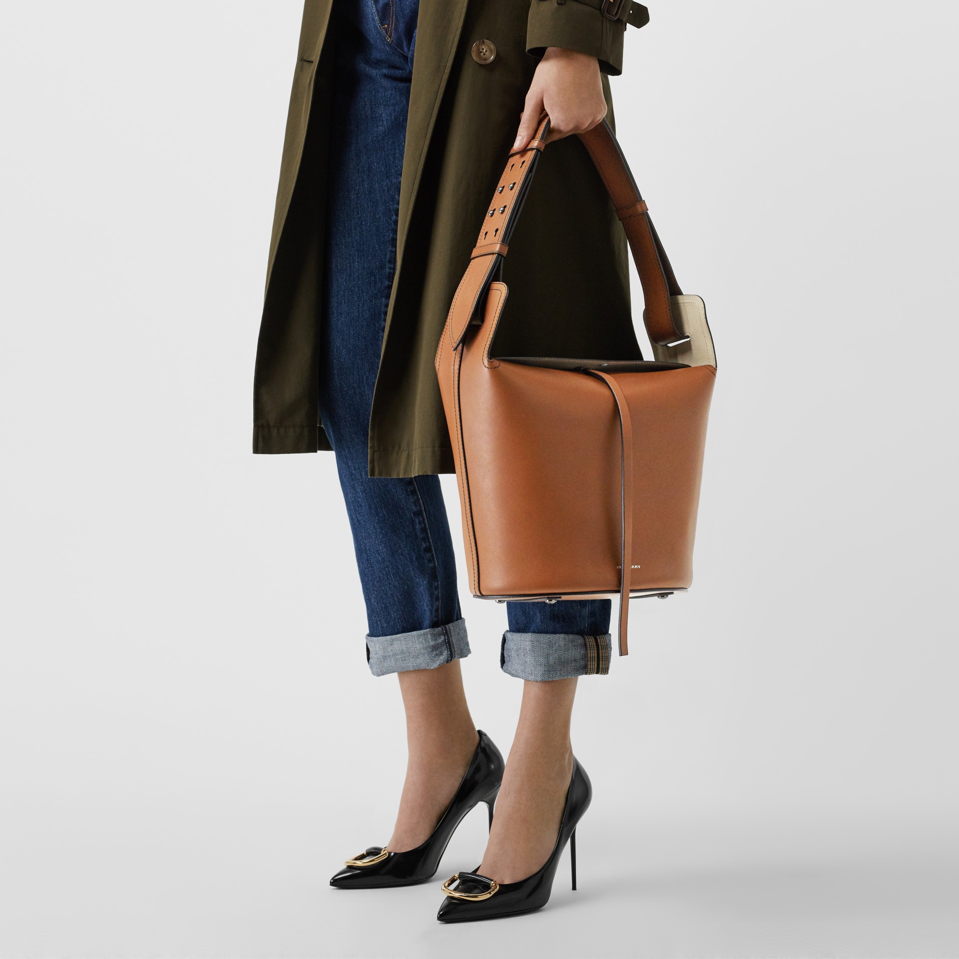 The Medium Leather Bucket Bag in Tan - Women | Burberry United States