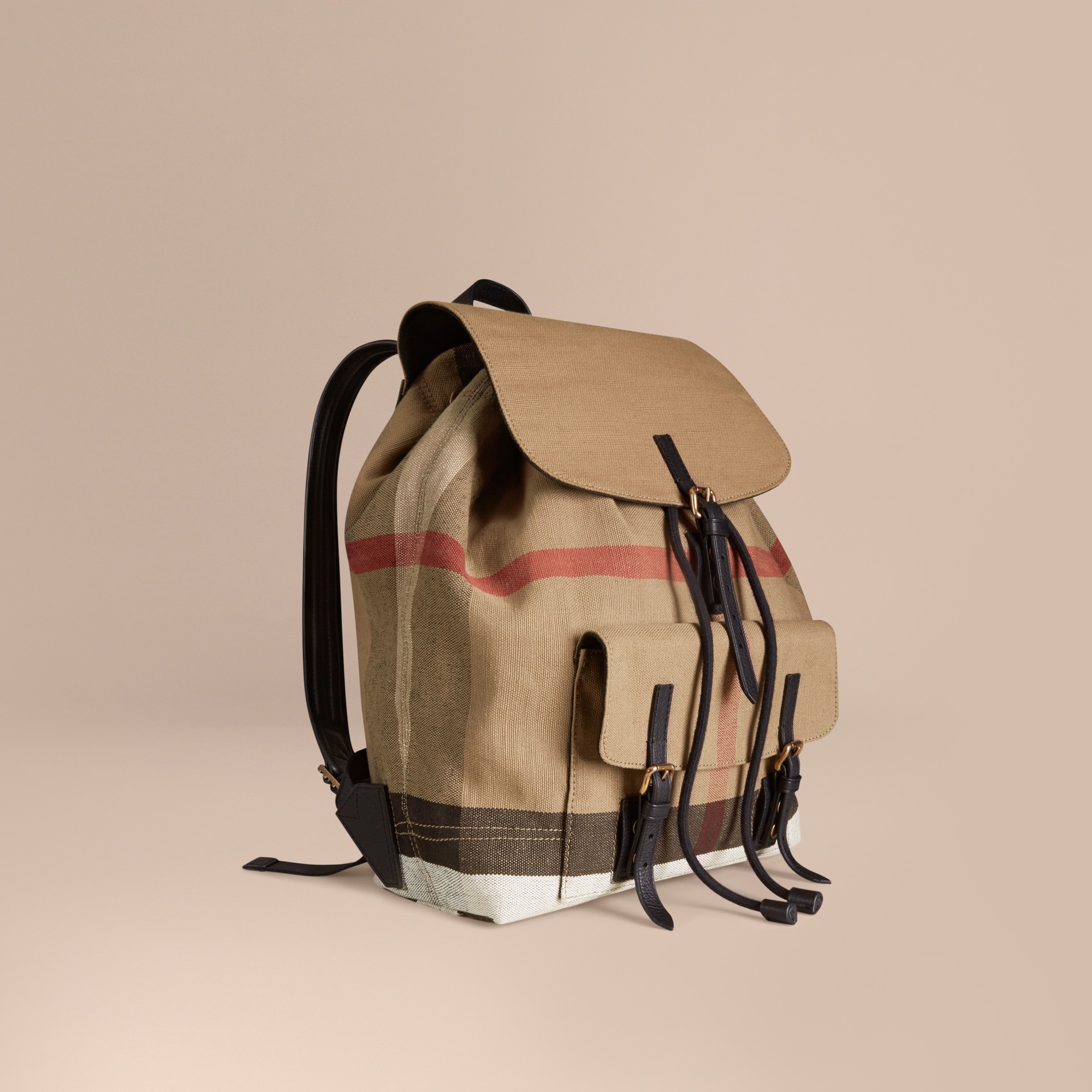 Canvas Check Backpack in Black Burberry United Kingdom