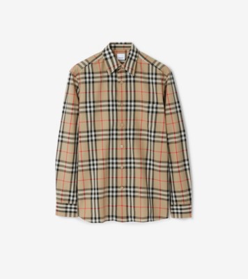 Short-sleeve Check Cotton Poplin Shirt in Archive Beige - Men