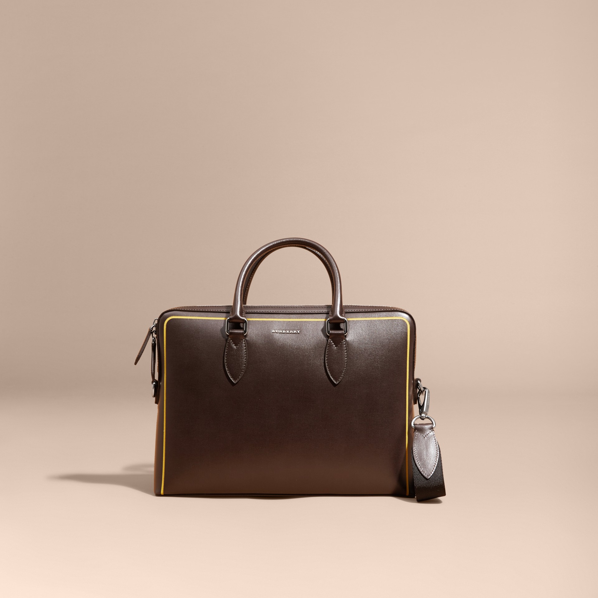 The Slim Barrow Bag in London Leather with Border Detail Peppercorn ...